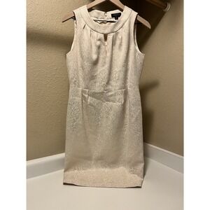 Tahari‎ Ivory Gold Shimmer Sheath Dress 6P Elegant Party Wedding Holiday Event